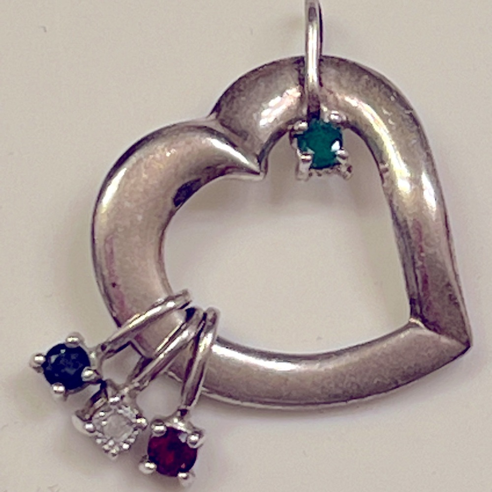 Vintage Lenox 925 Sterling Silver Heart Multi Gemstone Charm Pendant